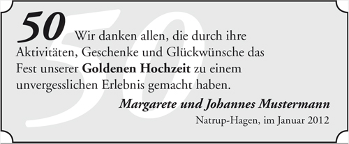 grauer Hintergrund, weiße große Zahl 50 Kästen, darauf schwarzer Text 50, Goldenen Hochzeit