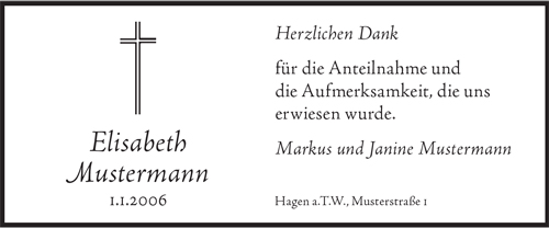 Weißer Hintergrund mit Text Herzlichen Dank, Kreuz auf linker Seite